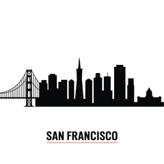 Fototapeta premium San francisco skyline silhouette with golden gate bridge and city text