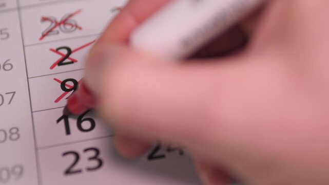 Calendar Rapid Date Marking. Fast Hand Slices Through Calendar With Bold Red Markings And Energy. Swift Hand Swiftly Marks Across Calendar Dates With Vigorous Motions And Vivid Red Ink