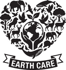 Fototapeta premium World Wildlife Day � 3 March Earth care concept hand holding globe surrounded by animals and nature in heart shape
