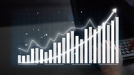 Naklejka premium A visual representation of financial growth using a combination of a line graph and bar chart, highlighting positive trends in business metrics and analytics. Copula