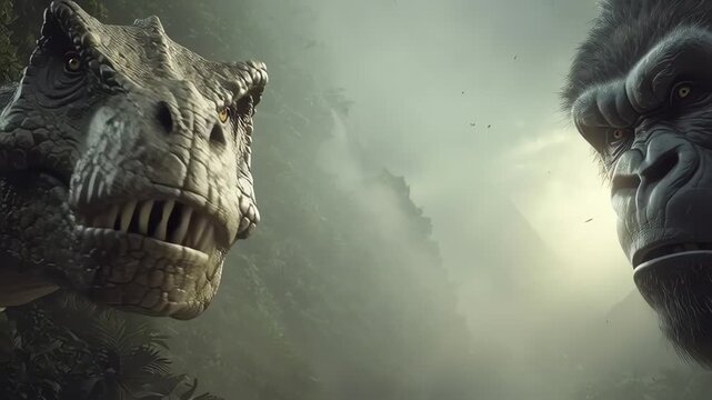 Tyrannosaurus Rex versus Gorilla Jungle Showdown