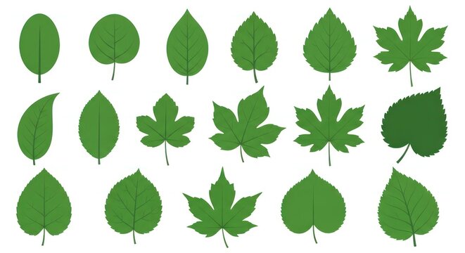 Collection of Various Green Leaves Shapes.