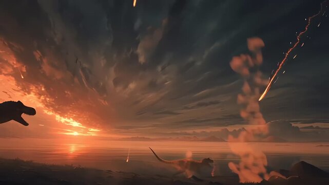 Dinosaur Extinction Asteroid Impact Fiery Sunset