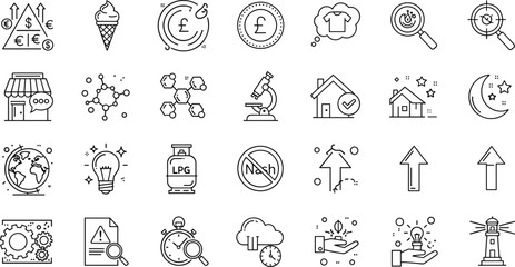 Fototapeta premium Thin line outline icons set of food science education environment home weather astronomy innovation health direction time nature and daily life symbols