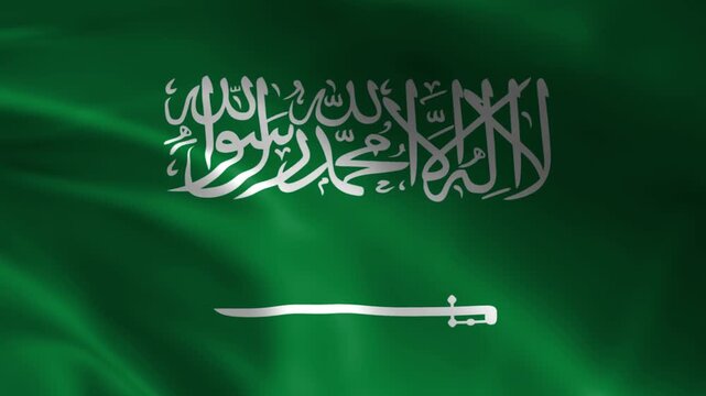 Saudi Arabia flag waving national symbol with Arabic calligraphy and sword representing patriotism and culture ideal for national events and travel