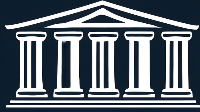 Minimalist logo, a Greek stoa colonnade with five columns seen from the front, clean geometric lines, single continuous stroke, timeless and elegant, philosophy academy, vector style, solid deep navy