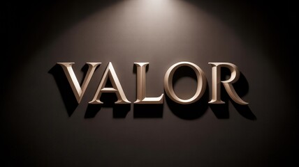 The word VALOR is embossed in rich golden letters, dramatically highlighted by a spotlight.