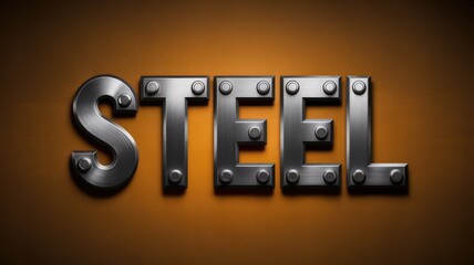 The word STEEL is designed with a rugged bolted metallic texture against a warm orange background.