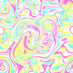 Holographic seamless pattern. The effect of flowing iridescent liquid. Psychedelic effect. Fairy tale unicorn trend background. 90s fashion.