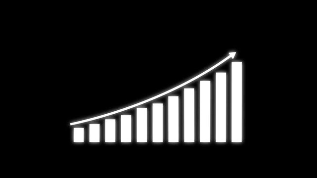 Glowing White Bar Graph with Rising Trend Line on Black Background for Business Growth and Statistics