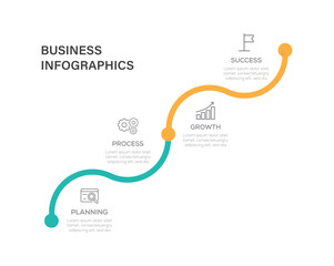 Modern business Infographic template. 4 Step timeline journey. Presentations banner, process diagram. Infographic elements vector illustration.