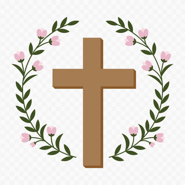 Easter Christian cross with floral wreath vector
