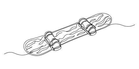 Continuous one line of a snowboard, symbolizing winter fun, sport, and freedom, drawn illustration. © Haus