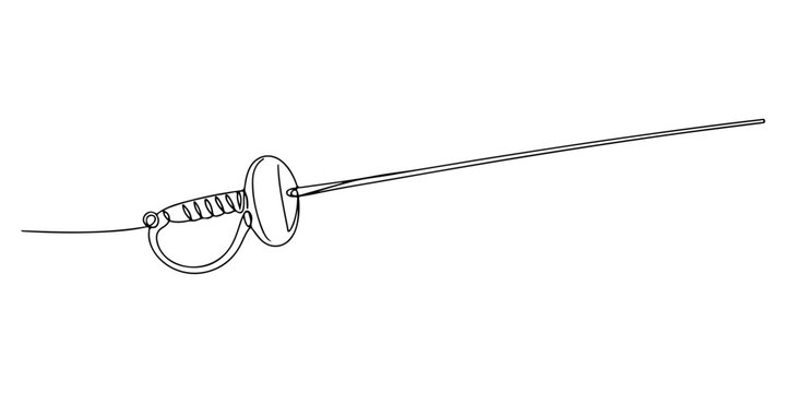 Continuous one line of a fencing sword, representing elegance, duel, and sport, drawn illustration.