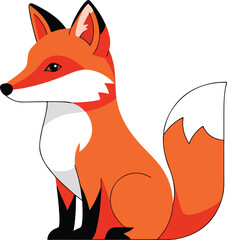 Obraz premium Cute Red Fox Vector Illustration – Sitting Forest Animal Cartoon Icon Isolated on White Background