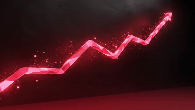 Geometric red line graph rising upward with light particles