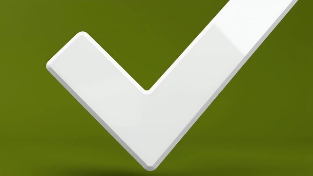 A 3D white checkmark symbol floats against a solid green background
