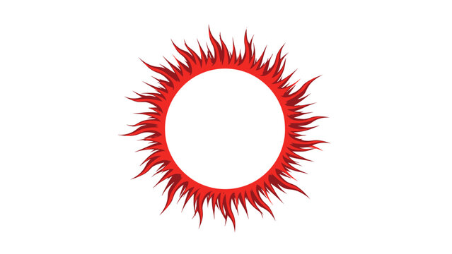 Artistic red sun or fire flame circular border design with radiating spikes centered on a plain white background for creative projects.