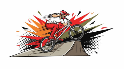 Obraz premium Bmx rider performing stunt on ramp isolated against white background