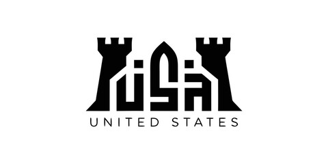 Fototapeta premium USA Clean Modern Castle Emblem SVG – Minimalist United States Vector, Elegant Fortress Illustration for Wall Art, Apparel, and Printable Design