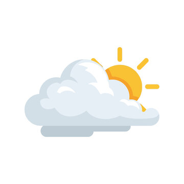 Partly Cloudy Weather Vector Clipart Icon with Sun and Cloud Illustration