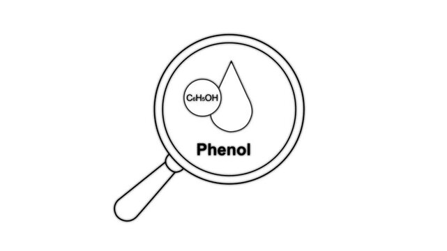 A stylized image of a computer monitor displaying a chemical formula and the word Phenol