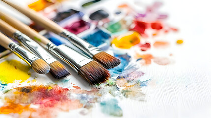 Fototapeta premium watercolor paints and brushes