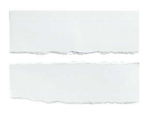 Two white torn paper strips, with rough edges, isolated on black