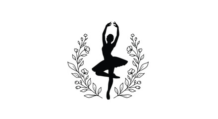 Silhouette of a ballerina gracefully posed within a laurel wreath © Asif