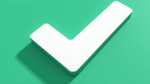 White checkmark symbol with rounded edges casting a shadow on a turquoise background