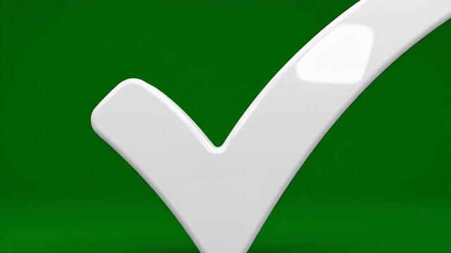 A polished white checkmark curves across a vibrant green background