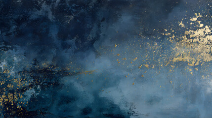 Fototapeta premium Open, abstract space filled with deep navy tones and drifting muted-gold flecks. The composition feels spacious and calm.