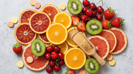 Vibrant Citrus and Berry Flat Lay with Turmeric  