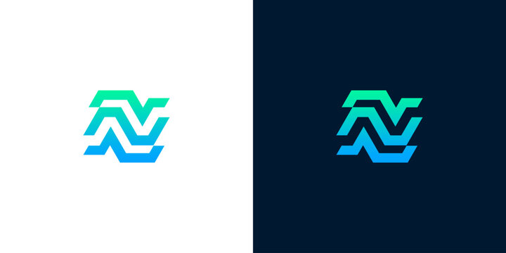 Abstract N logo design with flowing lines and a vibrant blue-green gradient, embodying connectivity, technology, and progressive motion for modern brand identity