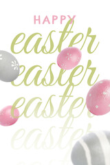 Obraz premium Easter eggs and celebration text represent happiness during the Easter season