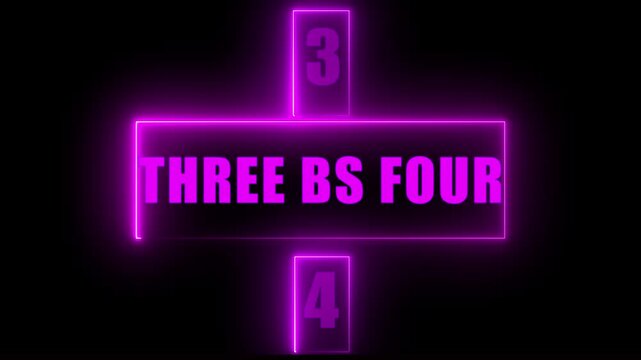 Pink Neon Countdown Step Interface with THREE BS FOUR Text, Futuristic Glowing UI Panel