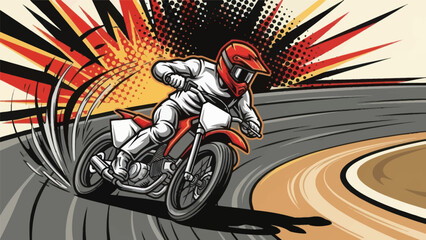Motocross rider racing a motorcycle on a track with dynamic action graphic © Muh