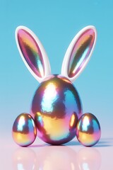 Fototapeta premium Easter bunny with colorful eggs vector illustration
