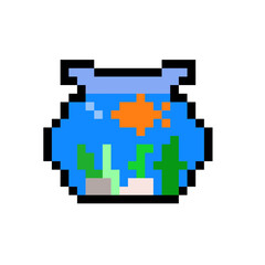 Fototapeta premium Pixel Art Fishbowl with Goldfish Isolated 