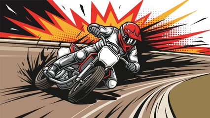 Motorcycle rider in action on racetrack with burst effect vector illustration © Muh