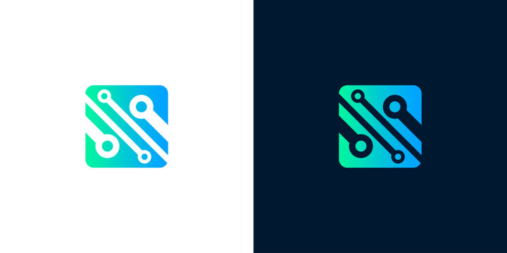 Modern abstract letter S logo design with circuit board elements. Symbolizes digital technology, network connectivity, and data flow, perfect for innovative tech companies and platforms