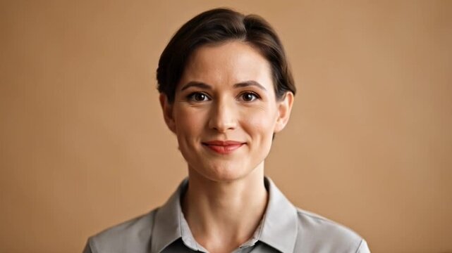 Woman smiling portrait against a simple backdrop studio light