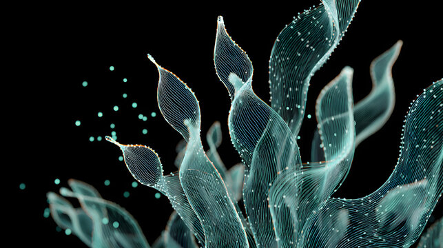 Organic wireframe growing like vines. 3D abstract element for AI tech presentations. Animated growth sequence, transparent BG