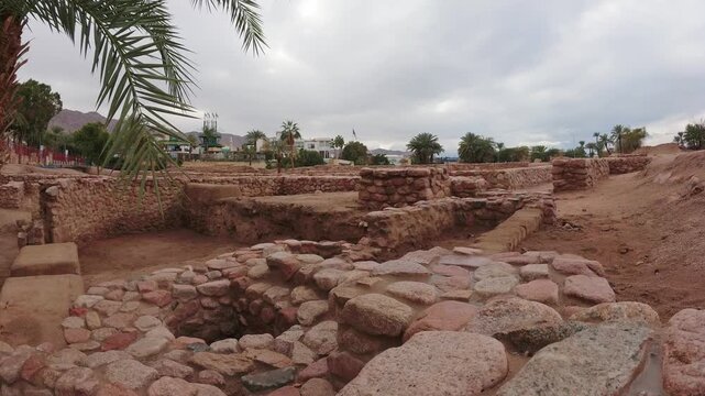 Aqaba, Jordan - 10th december, 2025: time lapse Ayla Islamic city ruins Aqaba Jordan early medieval stone walls archaeological site Red Sea coast heritage landmark
