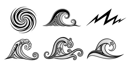 Fototapeta premium Collection of stylized abstract waves and a sharp zigzag line graphic