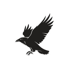 Obraz premium Black raven soaring against a white background for design and illustration