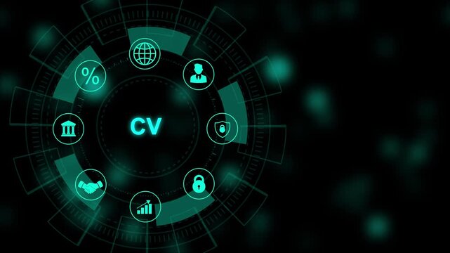 CV Coefficient of Variation acronym. CV acronym Ratio of standard deviation to the mean, indicating relative variability. Modern technology, internet and social media icon