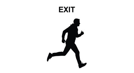 Fototapeta premium Silhouette of a running man beside the word exit on a white background