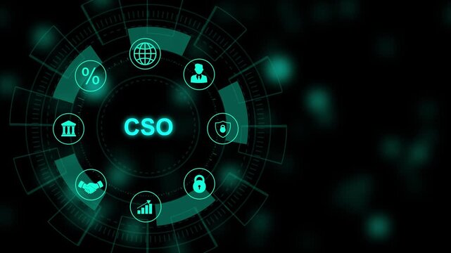 CSO acronym, chief sustainability officer concept. Business, modern technology, internet and social media icons 4K animation background.