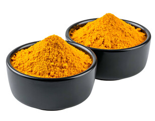 Vibrant yellow powder, piled high in two dark bowls